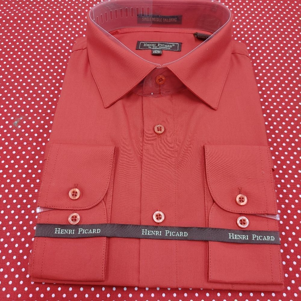 HENRI PICARD BY DON JONATHAN RED LONG SLEEVE DRESS SHIRT.